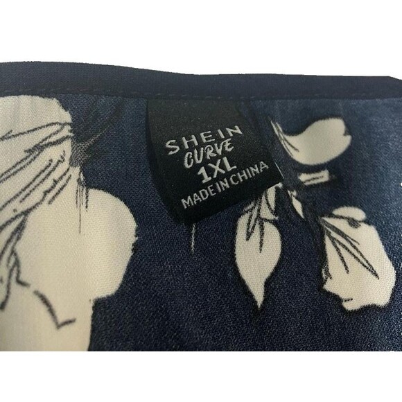 Shein Curve Women's Plus Size 1X Faux Wrap Midi Dress V Neck Navy Blue  Floral - Picture 3 of 5